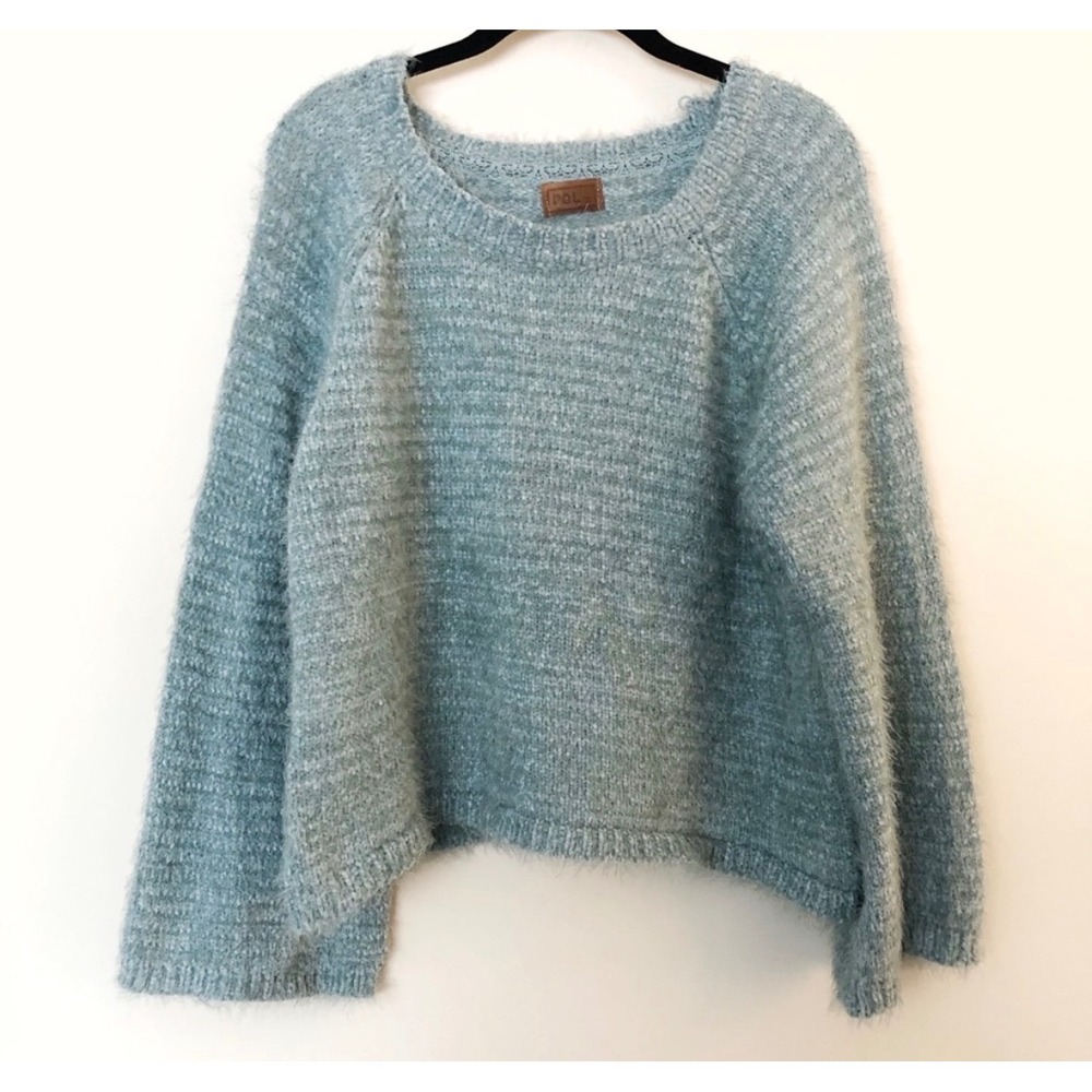 POL Chenille‎ Textured Crop Chunky Sweater Bell Sleeve Large Eyelash Knit Fuzzy
